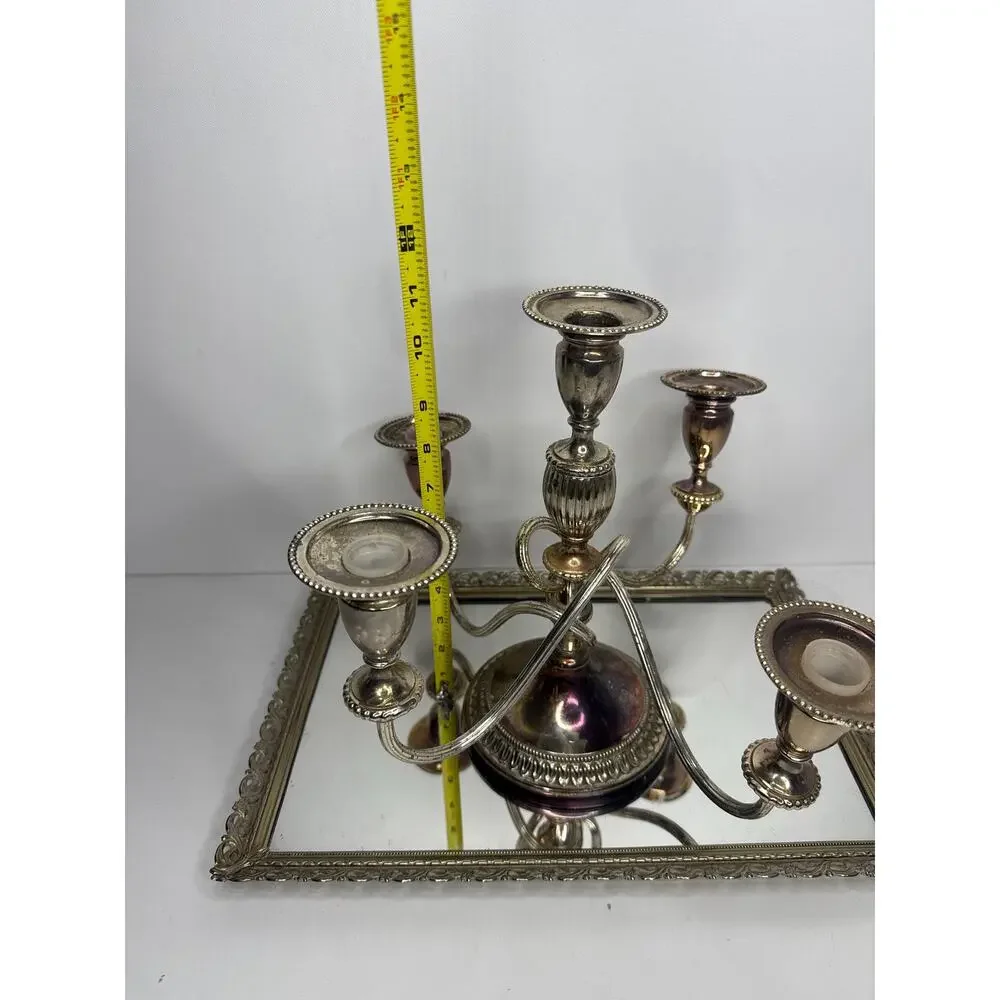 Godinger Candelabra Silver Plated Baroque Ornate 4 Arms 5 Candle Holder Wedding
